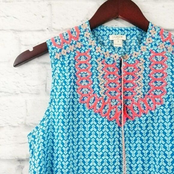 J. Crew Embroidered Tassel Top Blue Sleeveless - Picture 3 of 6